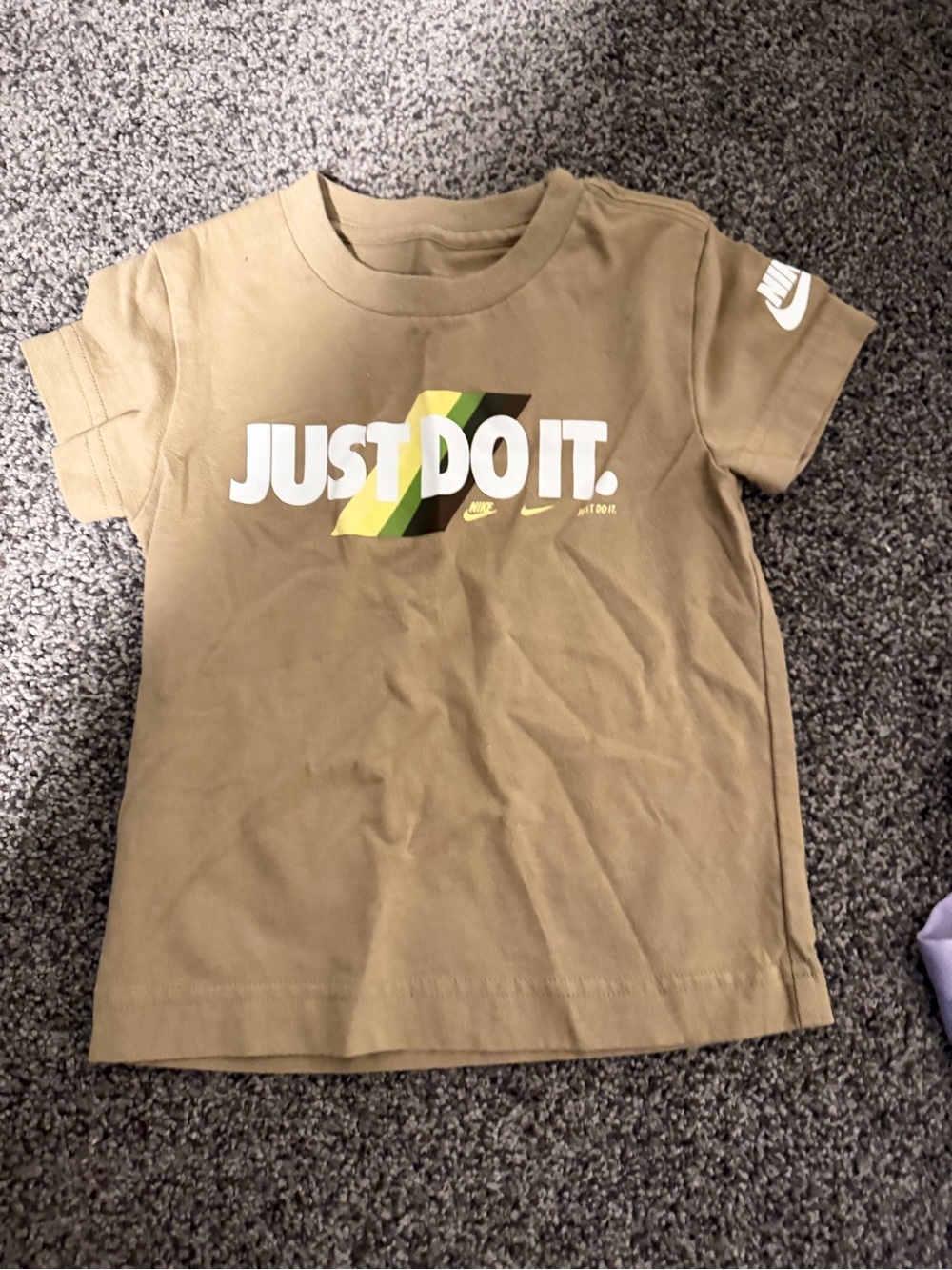 Nike Brown Kids Short Sleeve "Just Do It." Tee with White Logo